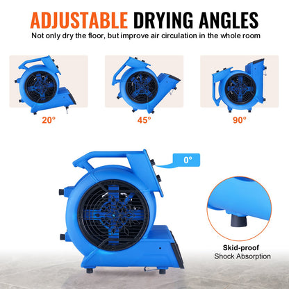 Golvfläkt 1250 RPM 2600 CFM Air Mover med 4 blåsvinklar 3-hastigheter