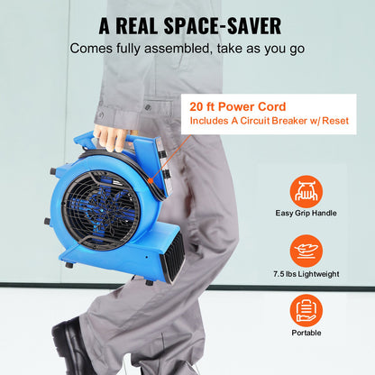 Golvfläkt 1250 RPM 2600 CFM Air Mover med 4 blåsvinklar 3-hastigheter