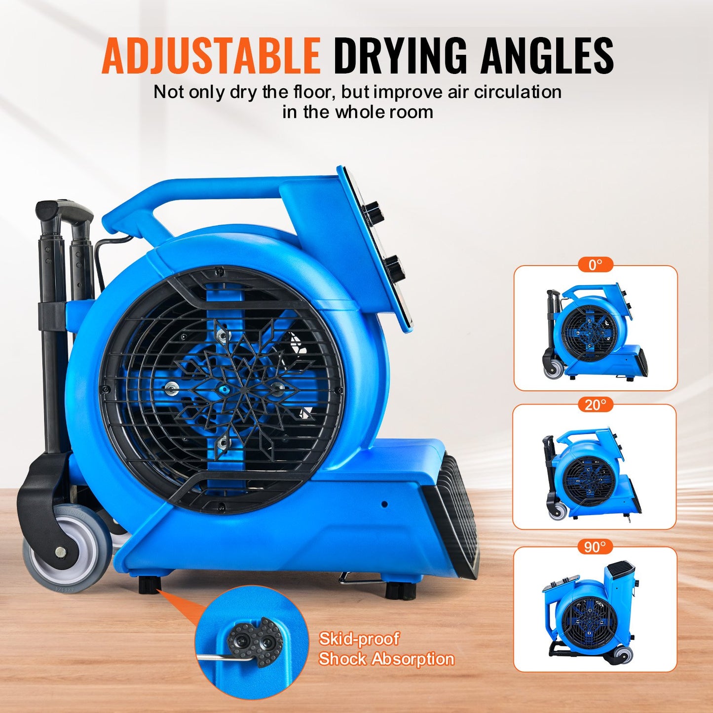 Golvfläkt 1400 RPM 4000 CFM Air Mover med 3 blåsvinklar 3-hastigheter