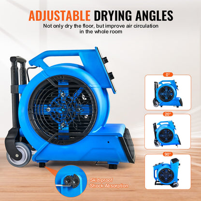 Golvfläkt 1400 RPM 4000 CFM Air Mover med 3 blåsvinklar 3-hastigheter