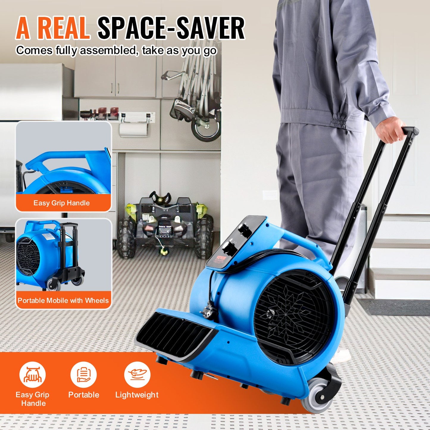 Golvfläkt 1400 RPM 4000 CFM Air Mover med 3 blåsvinklar 3-hastigheter