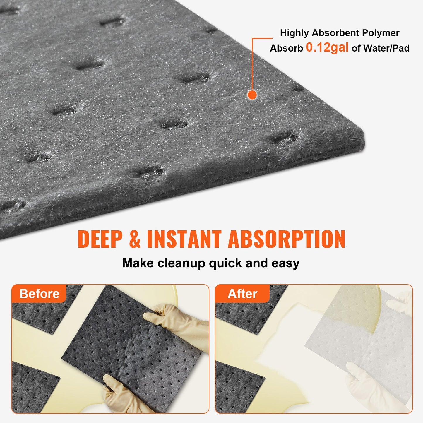 Spillabsorberande dynor, universell absorberande matta Absorberar upp 45,4 L, 330 x 250 mm Polypropenabsorberande dyna för olja, vatten och andra vätskor, 100 st.