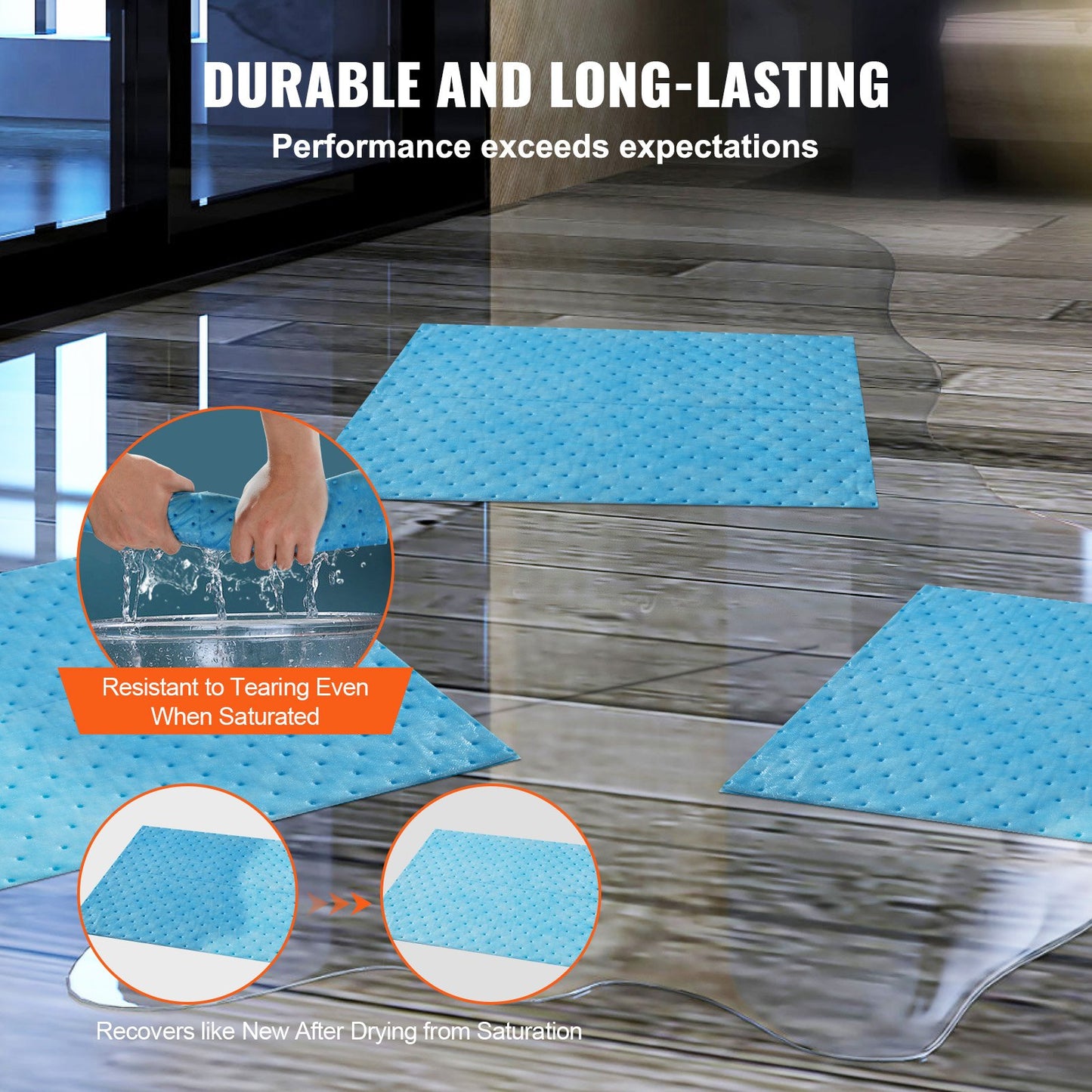 Spillabsorberande dynor, vattenabsorberande matta i dispenserlåda, 22,7L Kapacitet, 380 x 480 mm Polypropenabsorberande dyna för vatten, 30 st per låda