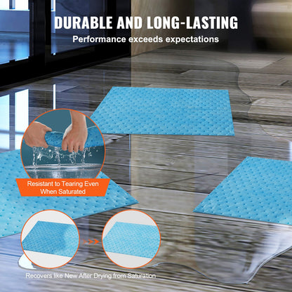 Spillabsorberande dynor, vattenabsorberande matta i dispenserlåda, 22,7L Kapacitet, 380 x 480 mm Polypropenabsorberande dyna för vatten, 30 st per låda