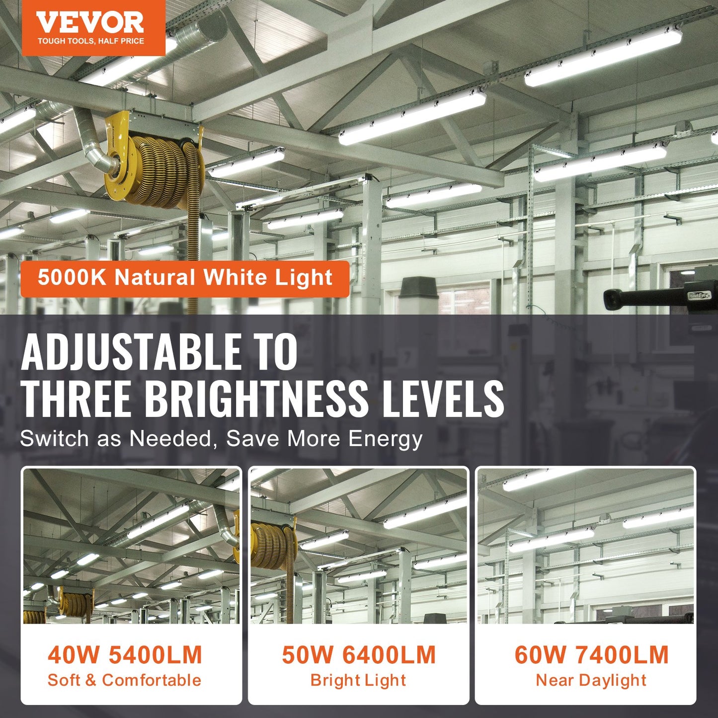 4ST 4FT LED ångtätt ljus 60W/50W/40W Valbar 5400/6400/7400LM