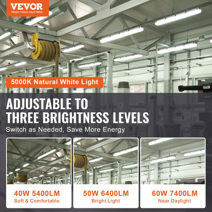 4ST 4FT LED ångtätt ljus 60W/50W/40W Valbar 5400/6400/7400LM