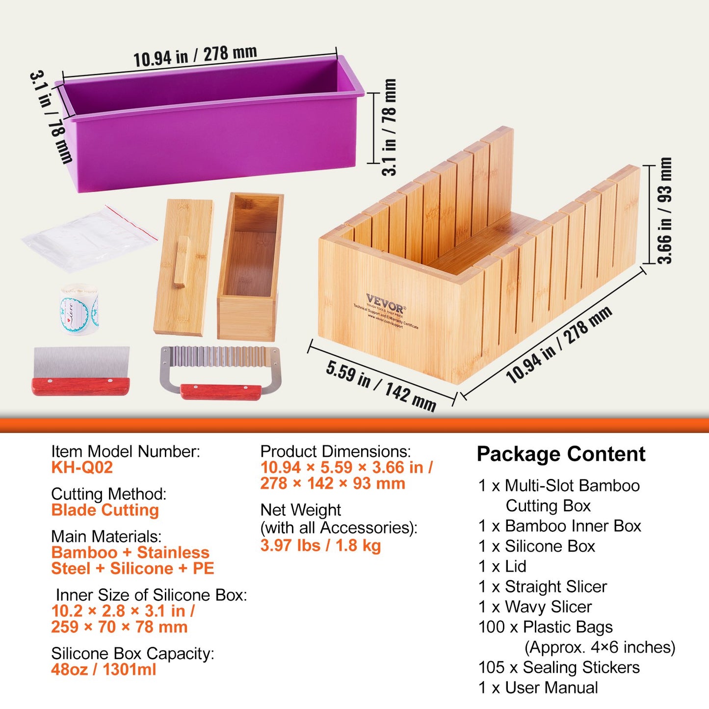 Tvåltillverkningssats, bambuskärlåda och innerlåda med silikonform, rakkutter i rostfritt stål och vågig skärare, 100 påsar och 105 klistermärken, tvåltillverkningsmaterial Gör-det-själv-kit för vuxna