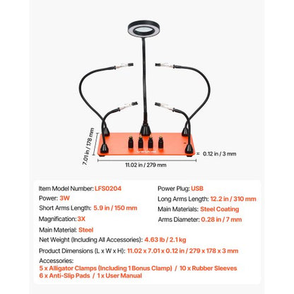 Magnetisk Hjälpande Händer Lödstation 3X LED Förstoringslampa 4 PCB Hållare