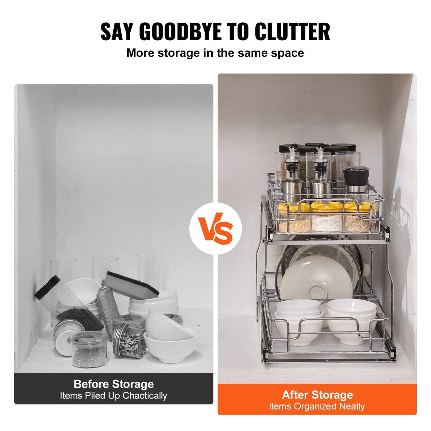 2-Tier Pull-Out Cabinet Under Sink Organizer 12"x21" Drawer Basket