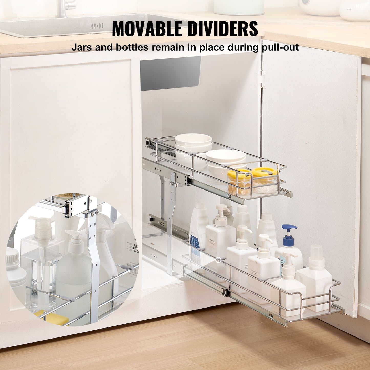 2-Tier Pull-Out Cabinet Under Sink Organizer 8.5"x21" Drawer Basket