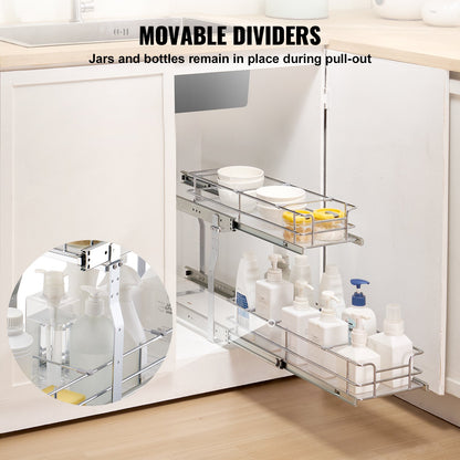 2-Tier Pull-Out Cabinet Under Sink Organizer 8.5"x21" Drawer Basket