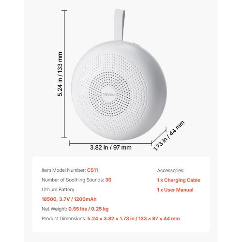 Ljudmaskin, 30 lugnande sömnljud, 3-i-1 bärbar och hängbar ljudmaskin med vitt brus med automatisk avstängningstimer, mjuk ringlampa och minnesfunktion, för baby, vuxna, hem, kontor och resor |  EU