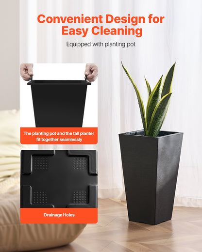 Tall Planter Set med 2 fyrkantiga avsmalnande planteringar 22 in för utomhus inomhus
