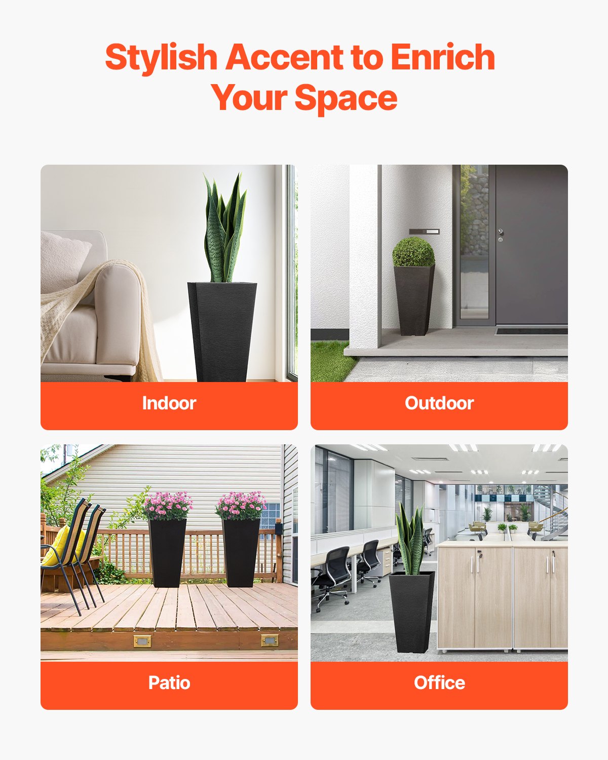 Tall Planter Set med 2 fyrkantiga avsmalnande planteringar 22 in för utomhus inomhus