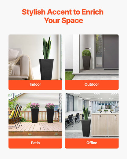 Tall Planter Set med 2 fyrkantiga avsmalnande planteringar 22 in för utomhus inomhus