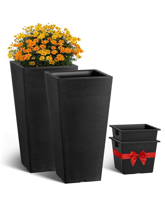 Tall Planter Set med 2 fyrkantiga avsmalnande planteringar 22 in för utomhus inomhus