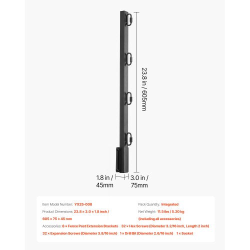 Fence Extenders 8-Pack 23.8 Inch Surface Mounted Fence Height Extension Arms | EU