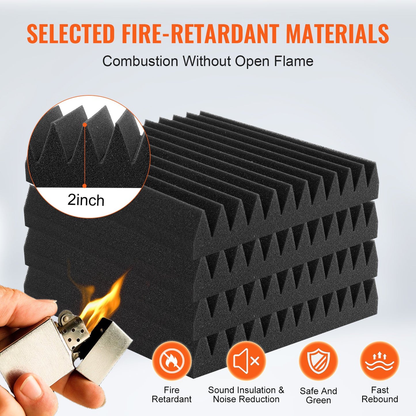 Akustikschaumplatten, 50er-Pack, 12 x 12 x 2 Zoll, für Studiowände und -decken