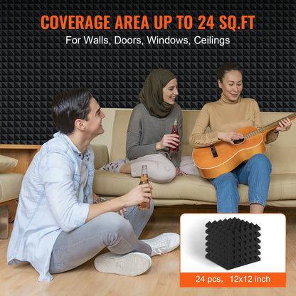 Akustiska skumpaneler 24-pack 12 x 12 x 2 tum för studiovägg och tak