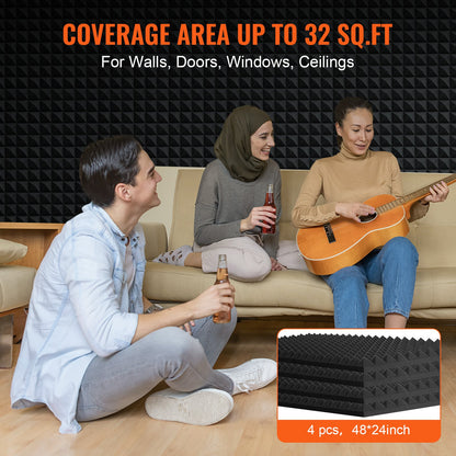 Acoustic Foam Panels 4-Pack 48 x 24 x 2 Inch for Studio Wall and Ceiling