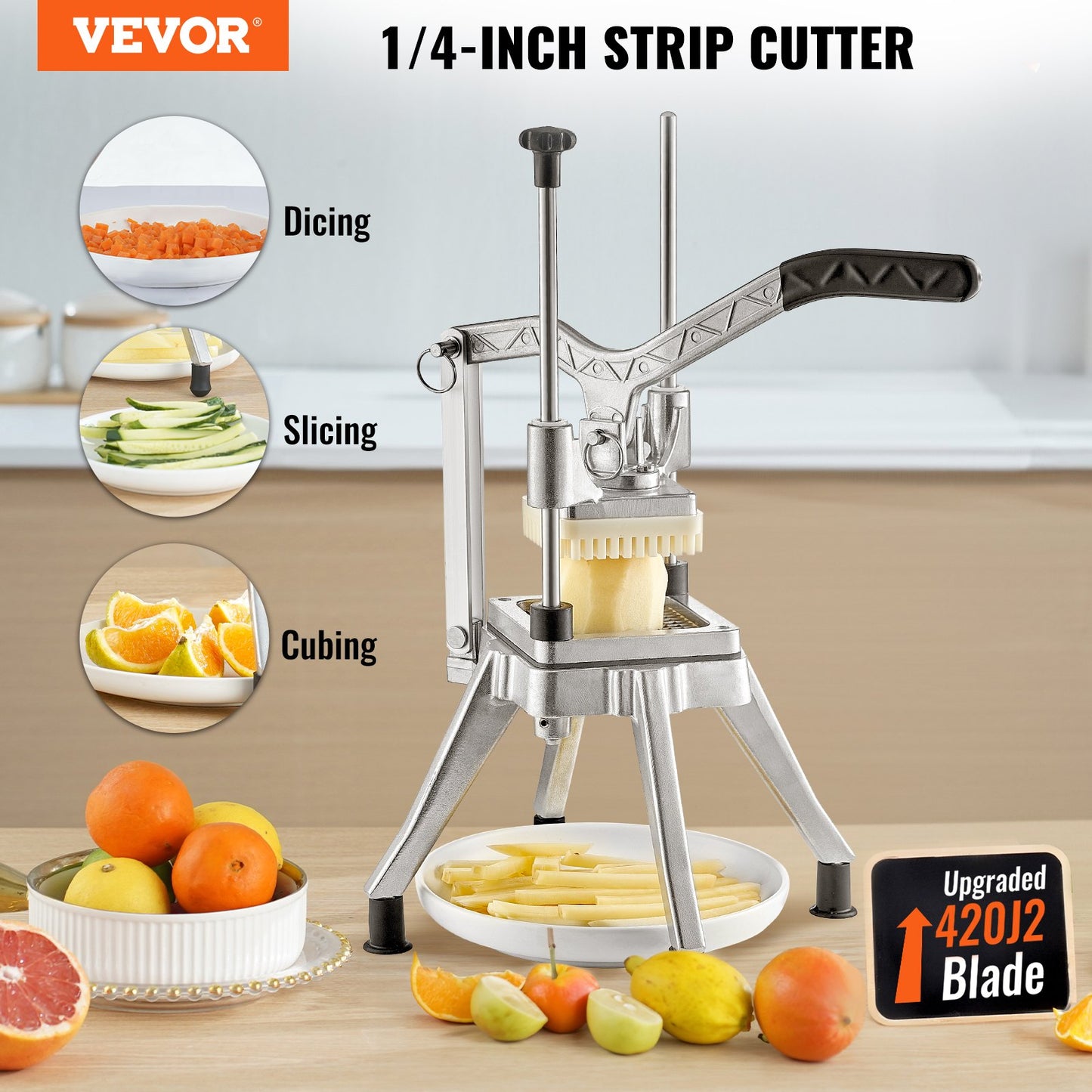 Kommersiell grönsakshackare 1/4" Blad Heavy Duty Professional Food Dicer Kattex French Fry Cutter Lökskärare Rostfritt stål för tomatpeppar Potatissvamp