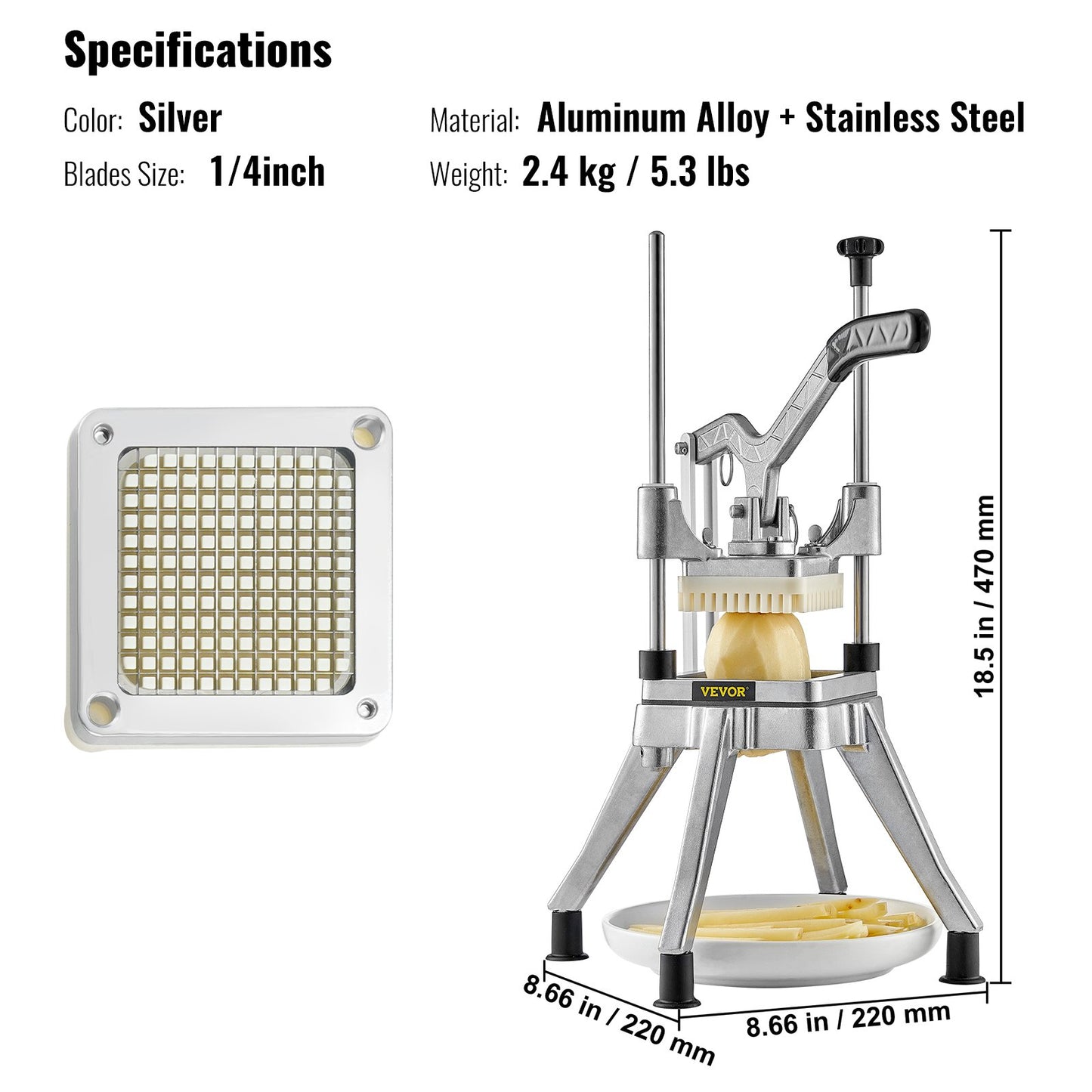 Kommersiell grönsakshackare 1/4" Blad Heavy Duty Professional Food Dicer Kattex French Fry Cutter Lökskärare Rostfritt stål för tomatpeppar Potatissvamp
