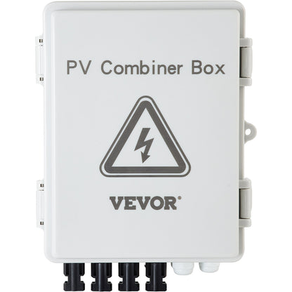 PV Combiner Box, 4-String, Solar Combiner Box with 15A Rated Current Fuse, 63A Circuit Breaker, Lightning Arrester and Solar Connector, for On/Off Grid Solar Panel System, IP65 Waterproof