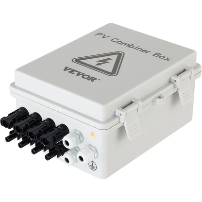PV Combiner Box, 4-String, Solar Combiner Box with 15A Rated Current Fuse, 63A Circuit Breaker, Lightning Arrester and Solar Connector, for On/Off Grid Solar Panel System, IP65 Waterproof