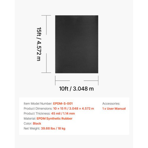 Rulltak, 10 x 15 fot, 45 mil EPDM-gummitak, lång livslängd och väderbeständig, tål hårda temperaturer, flexibel och enkel installation, takunderlag för husbilar, tak, dammar |  EU