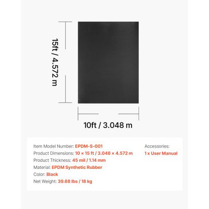 Rulltak, 10 x 15 fot, 45 mil EPDM-gummitak, lång livslängd och väderbeständig, tål hårda temperaturer, flexibel och enkel installation, takunderlag för husbilar, tak, dammar |  EU