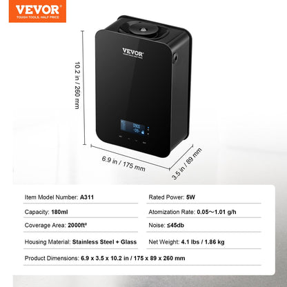 HVAC Scent Diffuser 180ML Cold Air Scent Air Machine 2000 Sq.Ft Waterless