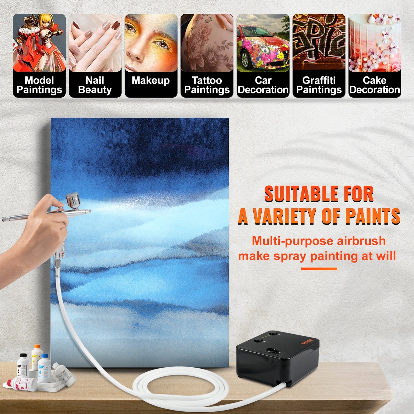 Airbrush Kit, Portabel Airbrush Set med Kompressor, Airbrushing System Kit med Multi-purpose Dual-action Gravity Feed Airbrushes, Art Nail Cookie Tattoo Makeup Tårta Dekoration Spray Model Craft