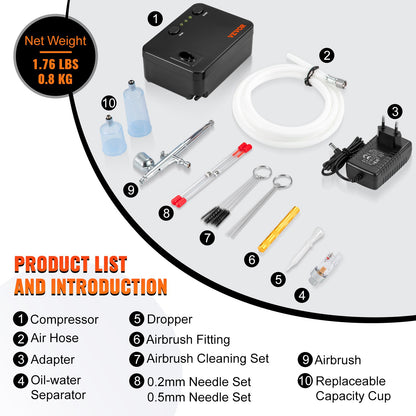 Airbrush Kit, Portabel Airbrush Set med Kompressor, Airbrushing System Kit med Multi-purpose Dual-action Gravity Feed Airbrushes, Art Nail Cookie Tattoo Makeup Tårta Dekoration Spray Model Craft