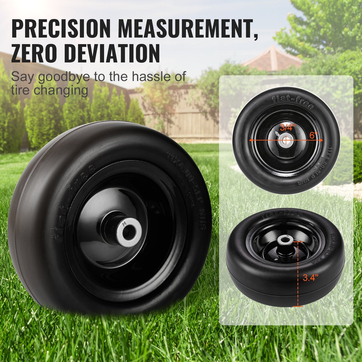 Lawnmower Tire with Rim, 11x4-7" Tubeless Tractor Tire, 2-Pack Tire and Wheel Assembly, Flat-Free PU Tire, 3.4" Centered Hub, 3/4" Bushing Size, 20pcs Adapters for Riding Mowers Lawn Tractors
