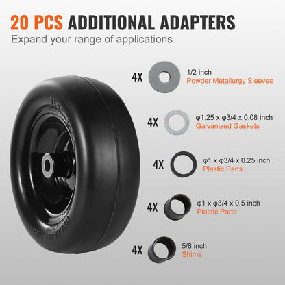 Lawnmower Tire with Rim, 11x4-7" Tubeless Tractor Tire, 2-Pack Tire and Wheel Assembly, Flat-Free PU Tire, 3.4" Centered Hub, 3/4" Bushing Size, 20pcs Adapters for Riding Mowers Lawn Tractors