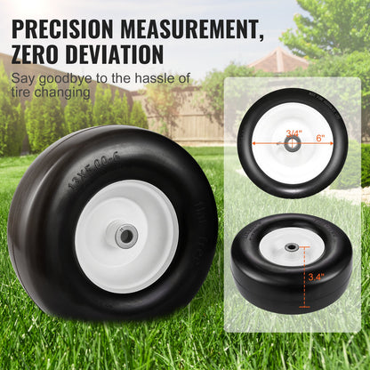 Gräsklippardäck med fälg, 13x5-6" Tubeless traktordäck, 2-pack däck och hjulenhet, plattfria PU-däck, 3,25"-5,9" centrerat nav, 3/4" bussningsstorlek, 20 ST adapter för gräsklippare traktorer