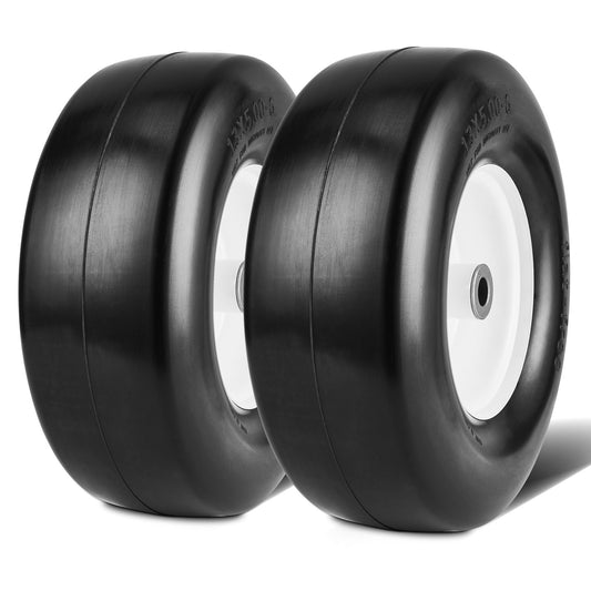 Gräsklippardäck med fälg, 13x5-6" Tubeless traktordäck, 2-pack däck och hjulenhet, plattfria PU-däck, 3,25"-5,9" centrerat nav, 3/4" bussningsstorlek, 20 ST adapter för gräsklippare traktorer