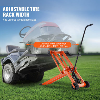 500 pound lawn mower lift with hydraulic jack for riding lawn mower