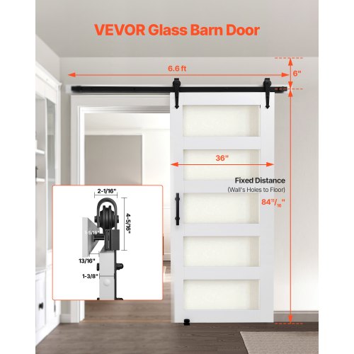 Skjutdörr med beslag 914 x 2134 mm MDF-panel frostat glas