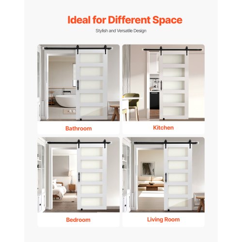 Skjutdörr med beslag 914 x 2134 mm MDF-panel frostat glas