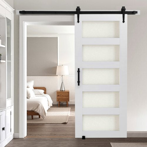 Skjutdörr med beslag 914 x 2134 mm MDF-panel frostat glas