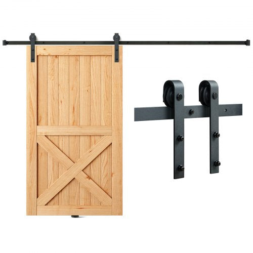 8FT Hårdvarusats för skjutbar ladugårdsdörr, 330LBS lastning Heavy Duty ladugårdsdörrspårsats för enkeldörr, passar 3,7-4,3FT bred och 1,3"-1,8" tjock dörrpanel, med slät och tyst remskiva (J-form) |  EU