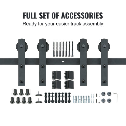 2,44 m Schiebetür-Hardware-Set, 149 kg schweres Scheunentor-Schienenset für Doppeltüren, passend für 1,1–1,3 m breite und 3,3–4,6 cm dicke 2-Tür-Paneele, mit glatter und leiser Rolle (I-Form)