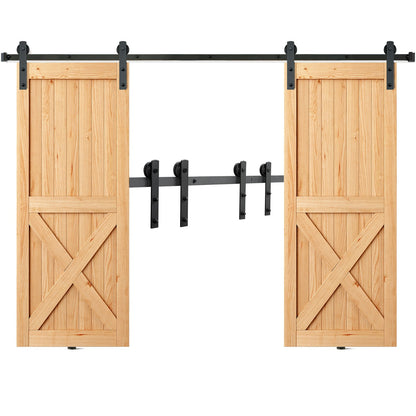 2,44 m Schiebetür-Hardware-Set, 149 kg schweres Scheunentor-Schienenset für Doppeltüren, passend für 1,1–1,3 m breite und 3,3–4,6 cm dicke 2-Tür-Paneele, mit glatter und leiser Rolle (I-Form)
