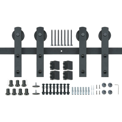 2,44 m Schiebetür-Hardware-Set, 149 kg schweres Scheunentor-Schienenset für Doppeltüren, passend für 1,1–1,3 m breite und 3,3–4,6 cm dicke 2-Tür-Paneele, mit glatter und leiser Rolle (I-Form)