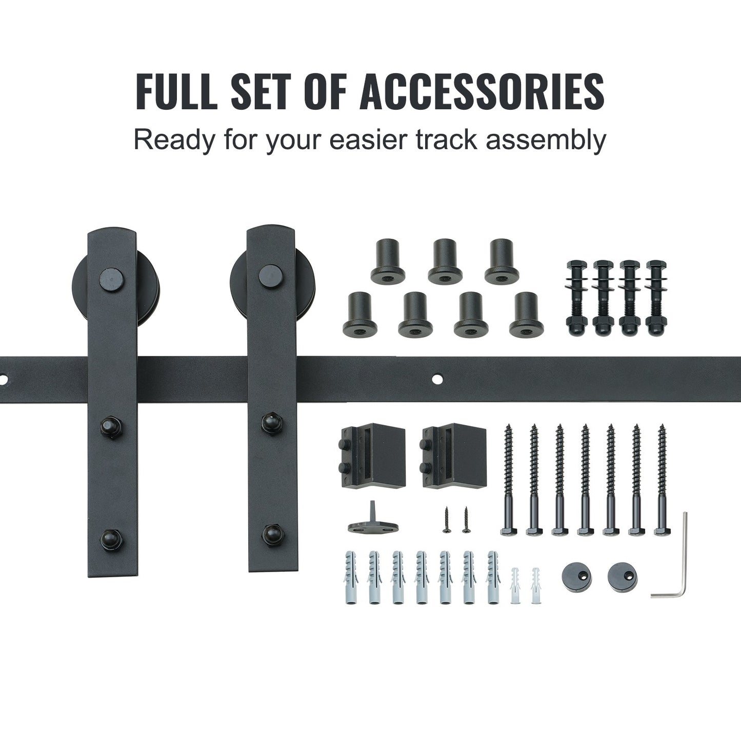 8FT Sliding Barn Door Hardware Kit, 330 LBS Loading Heavy Duty Barn Door Track Kit for Single Door, Fits 3.7-4.3FT Wide and 1.3"-1.8" Thick Door Panel, with Smooth and Quiet Pulley (I Shape)