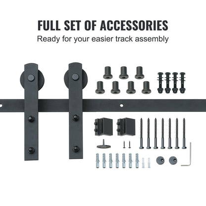 8FT Sliding Barn Door Hardware Kit, 330 LBS Loading Heavy Duty Barn Door Track Kit for Single Door, Fits 3.7-4.3FT Wide and 1.3"-1.8" Thick Door Panel, with Smooth and Quiet Pulley (I Shape)
