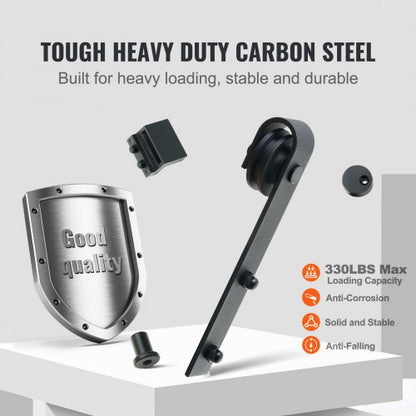 8FT Sliding Lading Door Hardware Kit, 330LBS Heavy Duty Ladugårdsdörr Track Kit för dubbeldörrar, Passar 3,7-4,3FT totalt bred och 1,3"-1,8" tjock 2-dörrarspanel, med jämn och tyst remskiva (J-form) |  EU