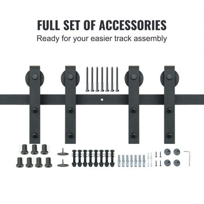 8FT Sliding Lading Door Hardware Kit, 330LBS Heavy Duty Ladugårdsdörr Track Kit för dubbeldörrar, Passar 3,7-4,3FT totalt bred och 1,3"-1,8" tjock 2-dörrarspanel, med jämn och tyst remskiva (J-form) |  EU