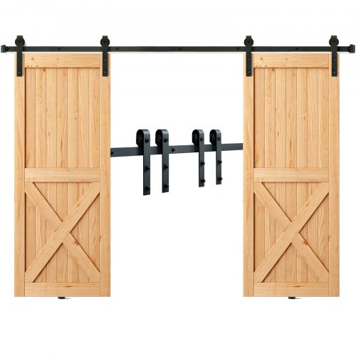 8FT Sliding Lading Door Hardware Kit, 330LBS Heavy Duty Ladugårdsdörr Track Kit för dubbeldörrar, Passar 3,7-4,3FT totalt bred och 1,3"-1,8" tjock 2-dörrarspanel, med jämn och tyst remskiva (J-form) |  EU